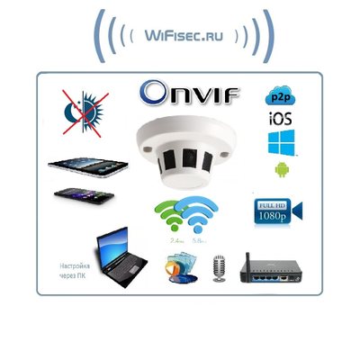 DE/GS-PRTFCMWAR(55) Видеоняня/Охранная IP WiFi(2.4/5)/LAN видеокамера с аудиоканалом (корпус датчика дыма), DVR. Full HD 2 Мп (CamHi/CamHi Pro)