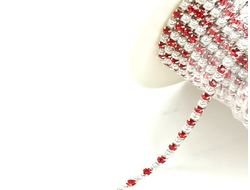 Стразовая цепь SS6  цапа серебро цвет жемчужный /красный