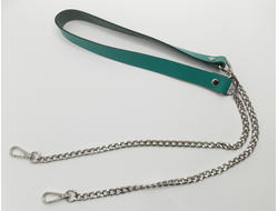 Ремень для сумки кожаный 120 см с цепью и карабинами цвет бирюза