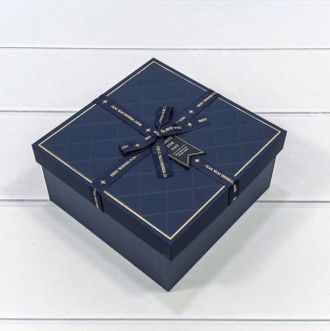 Коробка подарочная с бантом и лентой &quot;Best wishes for you&quot; (тем. синяя), 17*17*8см
