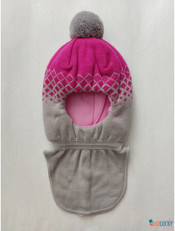 Шапка-шлем "Ромбики", цвет серый, розовый р. 52-54