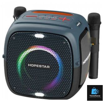 Портативная Bluetooth Колонка Hopestar Party One 80 Вт, с двумя беспроводными микрофонами/БЕЗ ШТАТИВА/портативная акустика /блютуз колонка (Синяя)