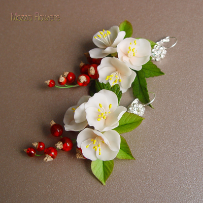 Серьги "Яблоня и красная смородина".