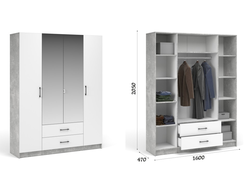 Спальня ЧИКАГО - Шкаф 4д2ящ с зеркалом MAX Ателье светлый/Белый