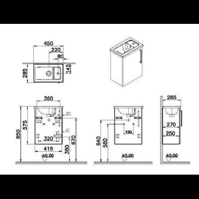 Модуль с квадратной раковиной, Vitra Root, 45 см, с дверцей, матовый темно-синий, левосторонний, 68060