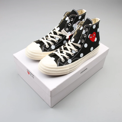 Кеды Converse Comme des Garcons (Конверс Ком де Гарсон) черные высокие в горошек