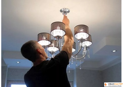 Замена люстры на натяжном потолке в квартире в Москве ИВАНМАСТЕР