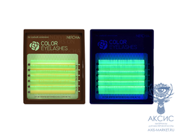 Ресницы флуоресцентные NEICHA Green MINI 6 линий C 0,10 MIX 8.2 (8-13)