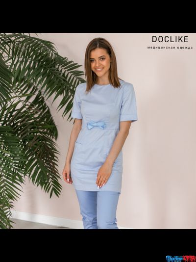 БЛУЗА DOCLIKE DL416 голубая с лентой