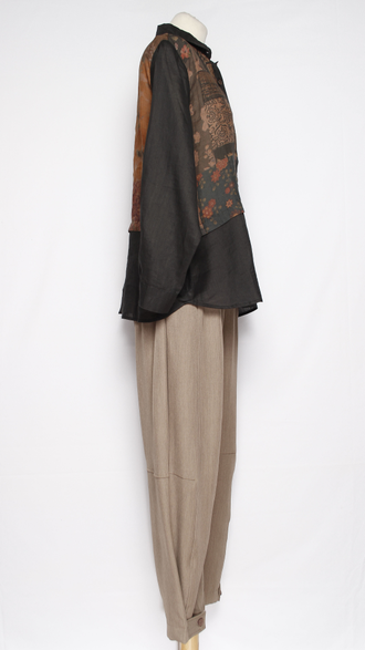 Рубашка Бохо "КРАПИВА КОМБИНИРОВАННАЯ" черная орнамент до р.52