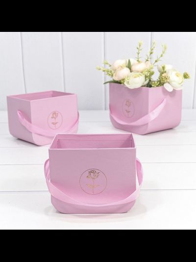 Коробка подарочная с закруг. дном принт "Роза" (розовая) 12,5*9*10см