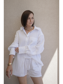 Рубашка оверсайз из муслина - белая