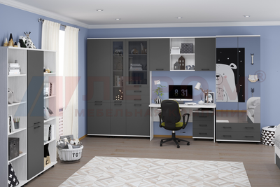 Композиция детской ГРЕЙС корпус Снежный Ясень/фасад Антрацит Матовый