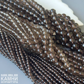 "Раухтопаз" природный дымчатый кварц, качество 7А, шары 6,2-6,7/10,3-10,5 мм, цена за нить 19 см