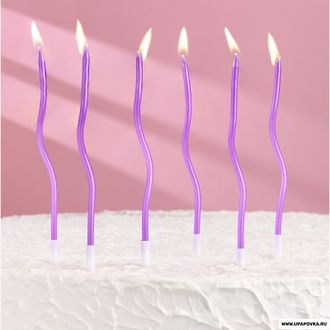 Свечи для торта "Серпантин" 6 шт/ 12 см Фиолетовые