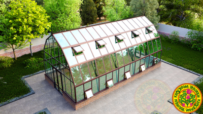 Базовая комплектация теплицы из стекла и алюминия “Леонардо XL” размером 5000 х 10000 мм