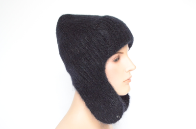 Черная итальянская мохеровая шапка ушанка зима 2023 Визио