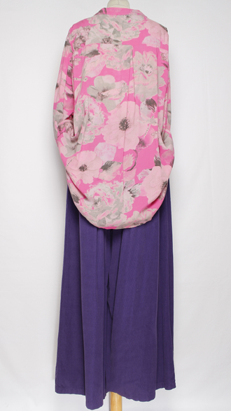 РУБАШКА БОХО "Карман планка пайетки" цветы белая, желтая, фуксия до р.52