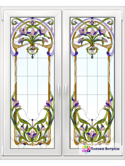 Витражная пленка, витражная пленка самоклеющаяся под заказ,пленочный витраж с цветочным рисунком