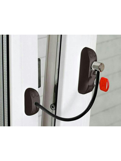 Замок безопасности "детский" накладной WINDOORPRO, с кл. и тросиком (2 кл), Коричневый