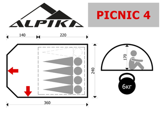 Палатка 4-х местная Picnic 4 Alpika