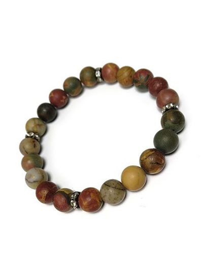 (АРТИКУЛ: 8934/04)  БРАСЛЕТ  ЖЕНСКИЙ, НАТУРАЛЬНЫЕ КАМНИ, В БЕЖЕВО-КОРИЧНЕВО-ЗЕЛЕНЫХ ТОНАХ &quot;ЗЕЛЕНАЯ ЯШМА&quot;, ВСТАВКИ СО СТРАЗАМИ