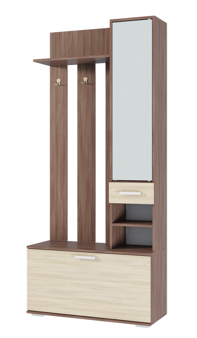 НИКА ВЗ910 Вешалка с зеркалом Ясень Шимо темный-светлый
