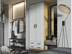 ЛДСП Шкаф ДУЭТ Дуб Вотан-Белый гладкий