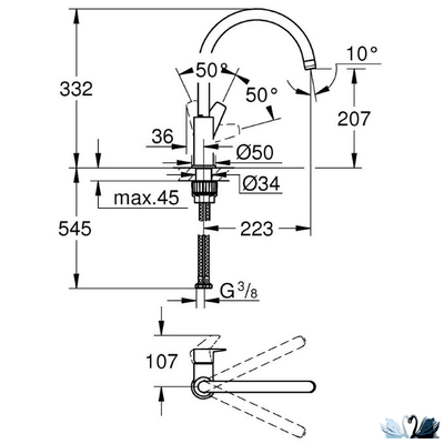 Смеситель для кухни Grohe BauEdge 31367001, высокий поворотный носик
