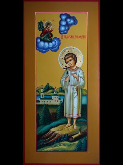 Артемий (Артем) Веркольский, святой отрок. Рукописная мерная икона.