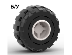 ! Б/У - Wheel 11mm D. x 12mm, Hole Notched for Wheels Holder Pin with Black Tire 24 x 12 R Balloon 6014b / 56890, White (6014bc04) - Б/У