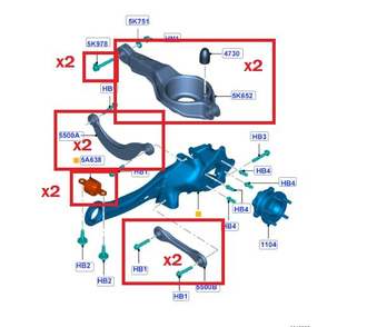 Комплект рычагов задней подвески Форд Фокус 2 Teknorot с "гнутыми" рычагами