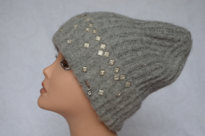 Шапка с отворотом вязаная из альпака Vizio Италия 6769 CRY серая