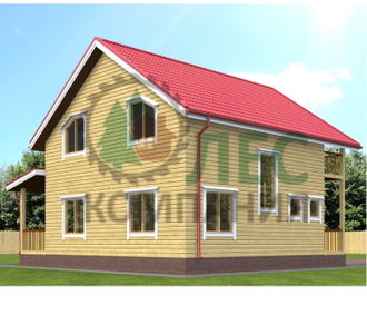 Полутораэтажный дом из бруса 8x9,2 с террасой