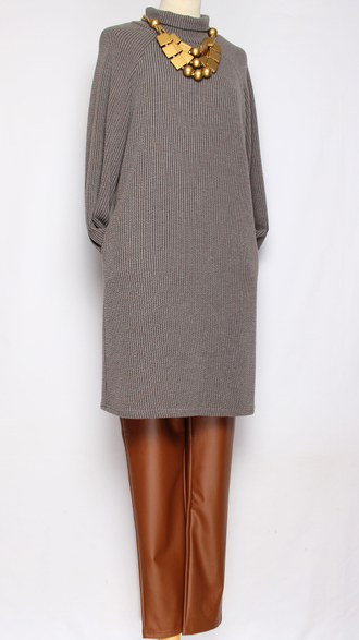 Платье-туника трикотажное "Фактурное реглан" серое р.42,44,46,48