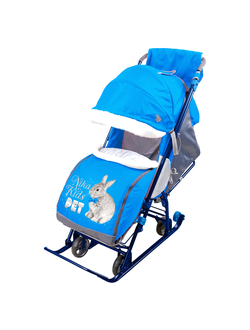 Санки-коляска комбинированная "Наши детки 4-1" с кроликом васильковый