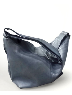 (АРТИКУЛ: 10103/8) СУМКА МЕШОК ЖЕНСКАЯ, БОЛЬШАЯ, НАТУРАЛЬНАЯ КОЖА, СЕРО-ГОЛУБАЯ, ШИРОКИЙ РЕМЕНЬ ЧЕРЕЗ ПЛЕЧО