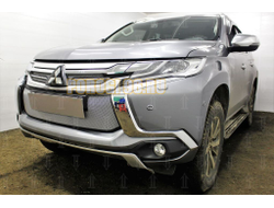 Защита радиатора Mitsubishi Pajero Sport III 2016- (4 части) хром верх