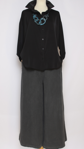 РУБАШКА БОХО "ШЁЛК  КЛАССИКА" чёрная, экрю р.48-54