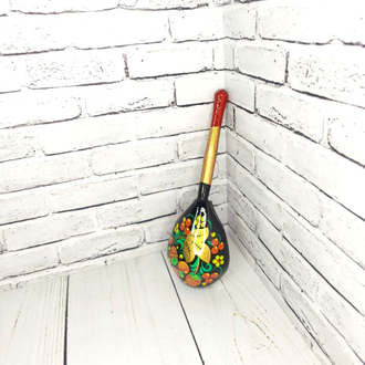 Деревянная столовая ложка Хохлома новая 190*60 мм черный фон