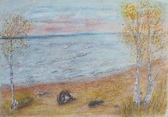 "Осенний пейзаж" бумага акварель, пастель 1980-е годы