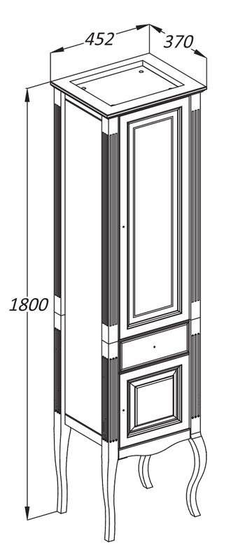 ПЕНАЛ ЛАУРА 45 БЕЛЫЙ С БЕЖЕВОЙ ПАТИНОЙ (ПЕТЛИ СПРАВА)