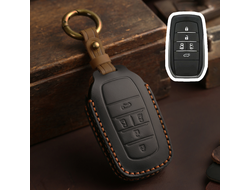 Чёрный кожаный чехол для ключа Toyota Alphard, Noah, Voxy. Ручной шов коричневой ниткой.