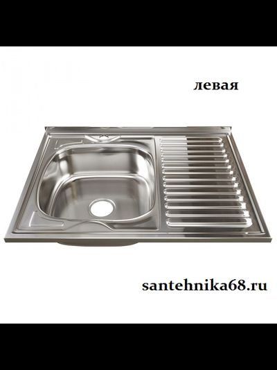 Нержавеющая кухонная накладная мойка MIXLINE 60х80 0,6мм правая левая выпуск 3 1/2 с сифоном глубина 16см