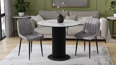 Стол обеденный Айрис Тип 1 Черный муар/Стекло глянцевое белый мрамор