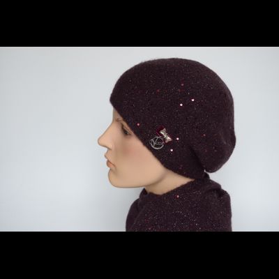 Женский берет вязаный Vizio Италия 6943 сливовый