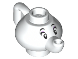 Minifigure, Utensil Teapot with Black Eyes, Eyebrows, and Eyelashes, Lavender Eye Shadow Pattern Mrs. Potts, White (23986pb01 / 6152341)