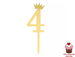 Топпер Цифра 4 с короной, золото, акрил  (10,5см)