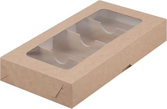 Коробка для эклеров/пирожных ассорти с/о (4 лож., крафт), 250*130*40мм