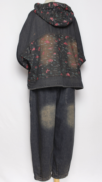 Джинсовка свободная "РОЗОВЫЕ МАЗКИ" серо-синяя р.48-58